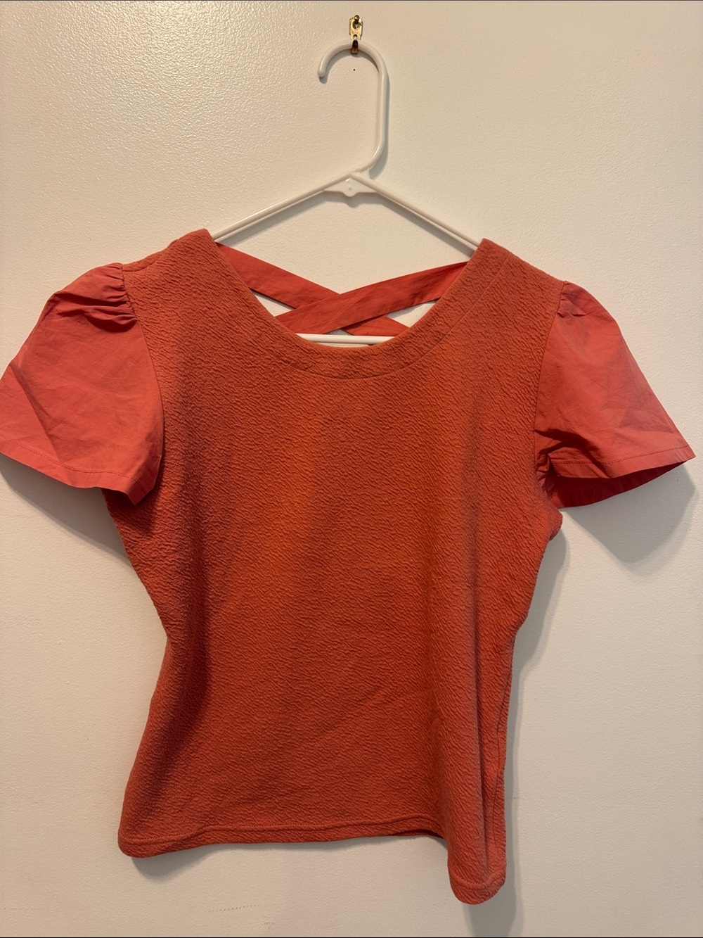 Anthropologie Rust Cross-Back Puff Sleeve Tee